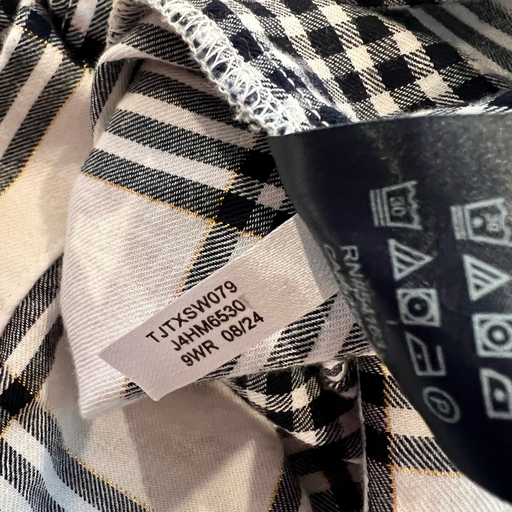 Tommy Hilfiger Plaid Flannel Metallic Stitch Button Down Logo Black White - Picture 13 of 14